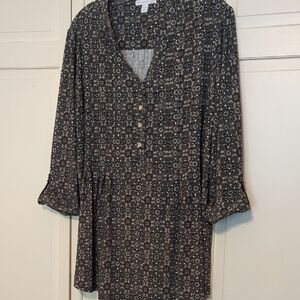 Patterned Button-Up Blouse